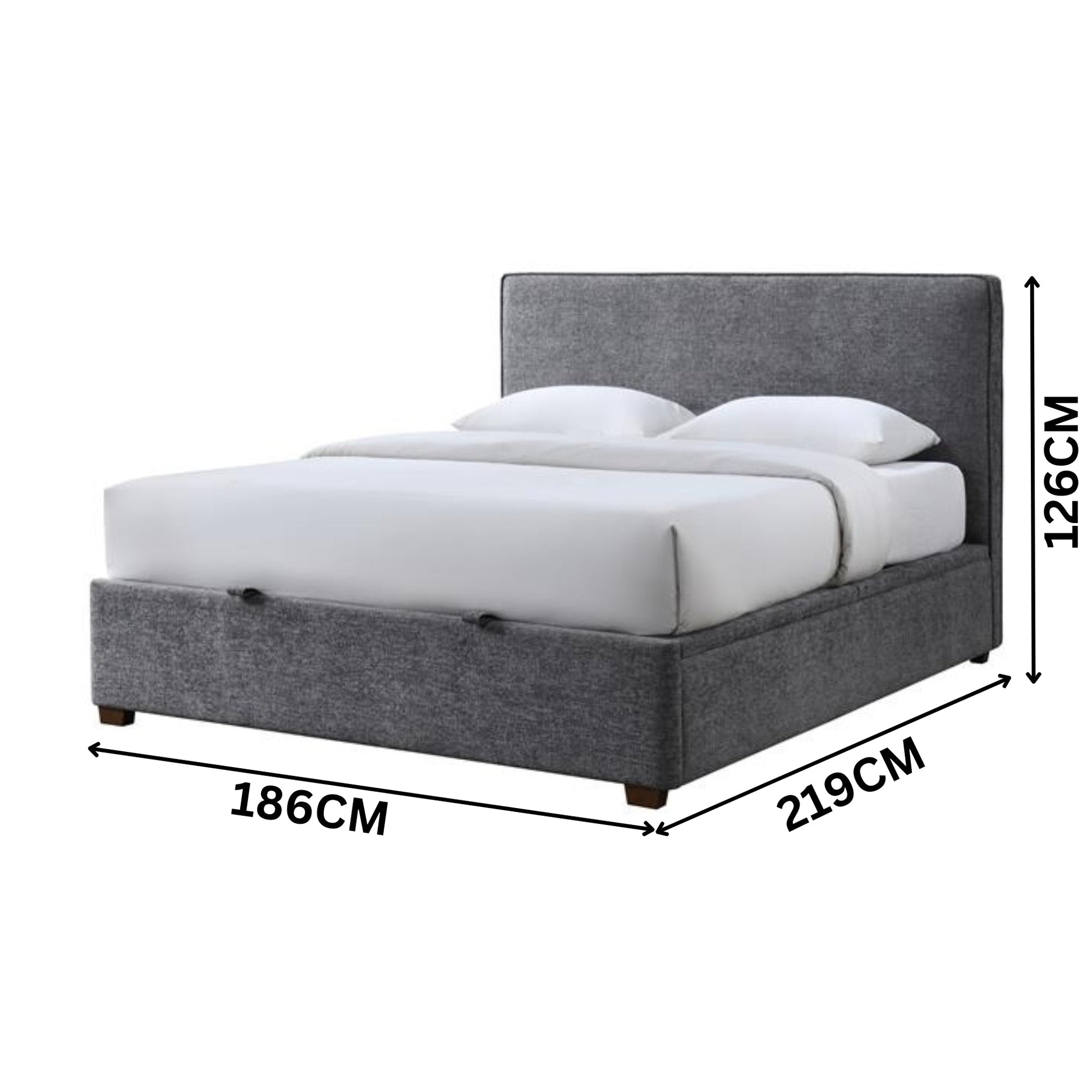 Lenna King Bed Frame Gaslift Storage Fabric Upholstery Steel Grey