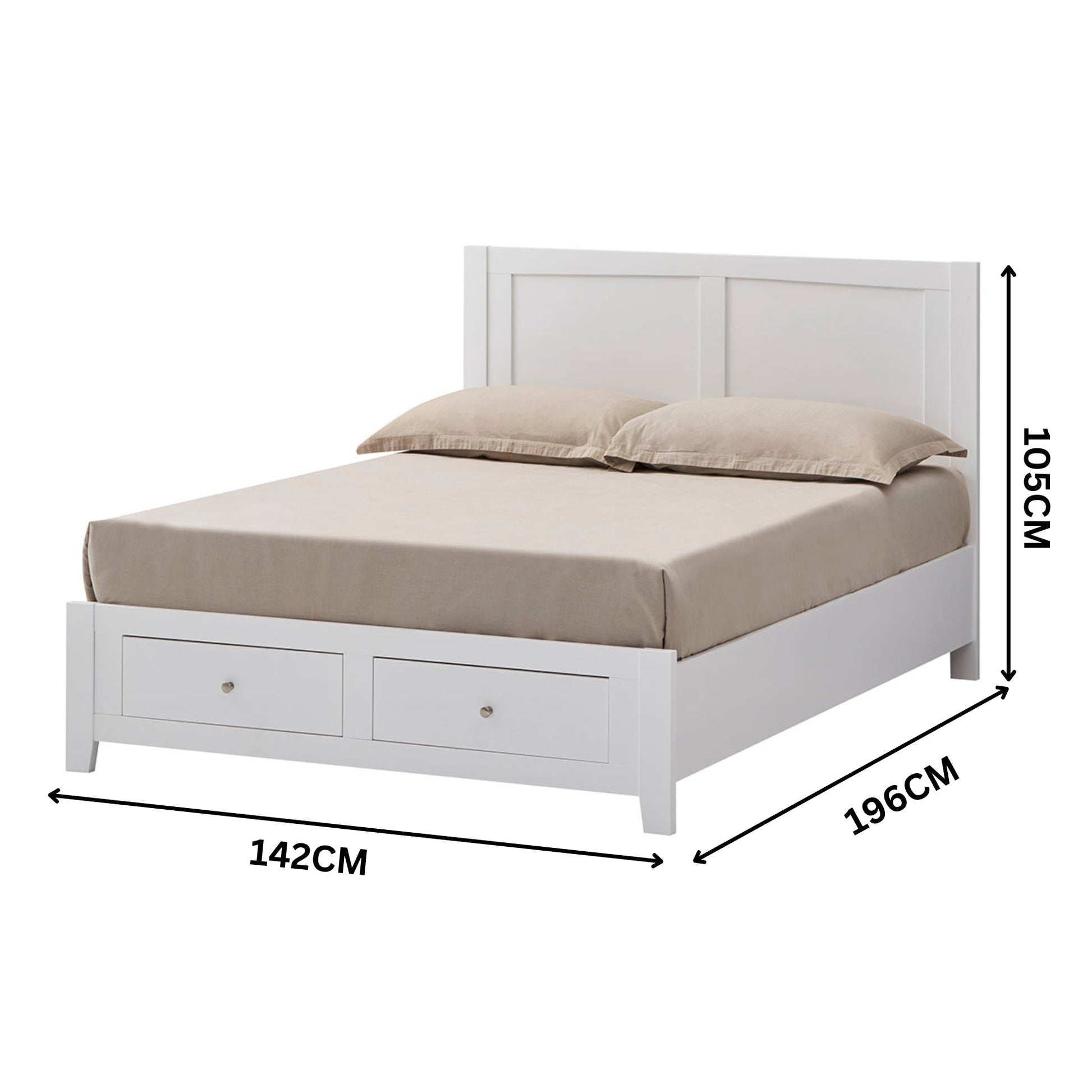 Luna 4pc Set Double Bed Frame Bedside Tallboy White