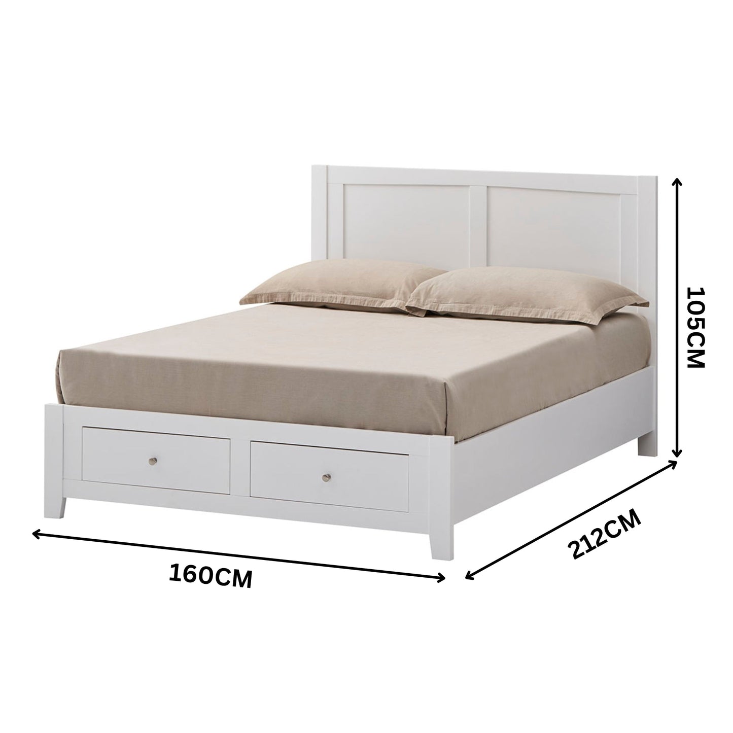 Luna 4pc Set Queen Bed Frame Bedside Tallboy White