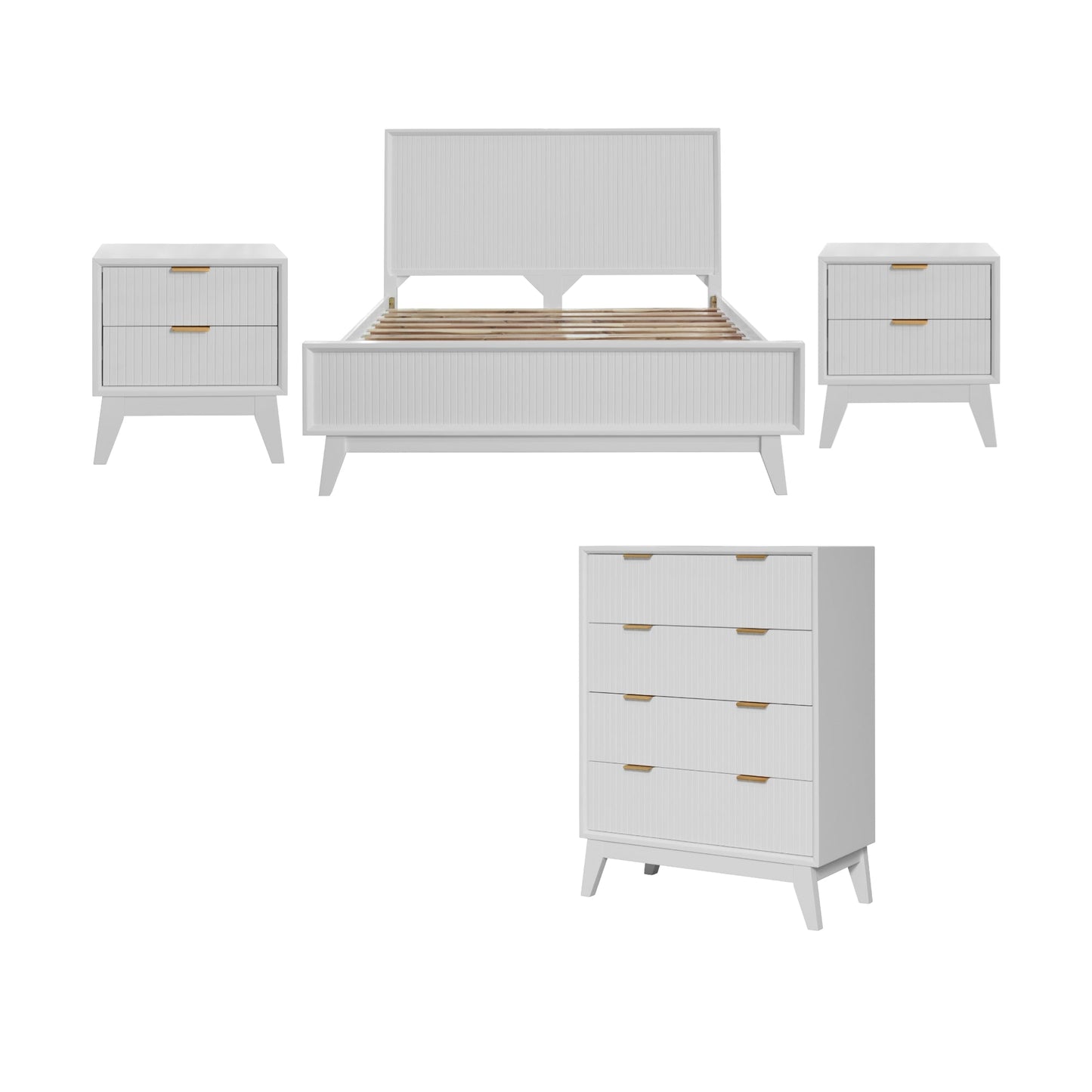 Matilda 4pc King Bed Suite Bedside Tallboy Frame Set White
