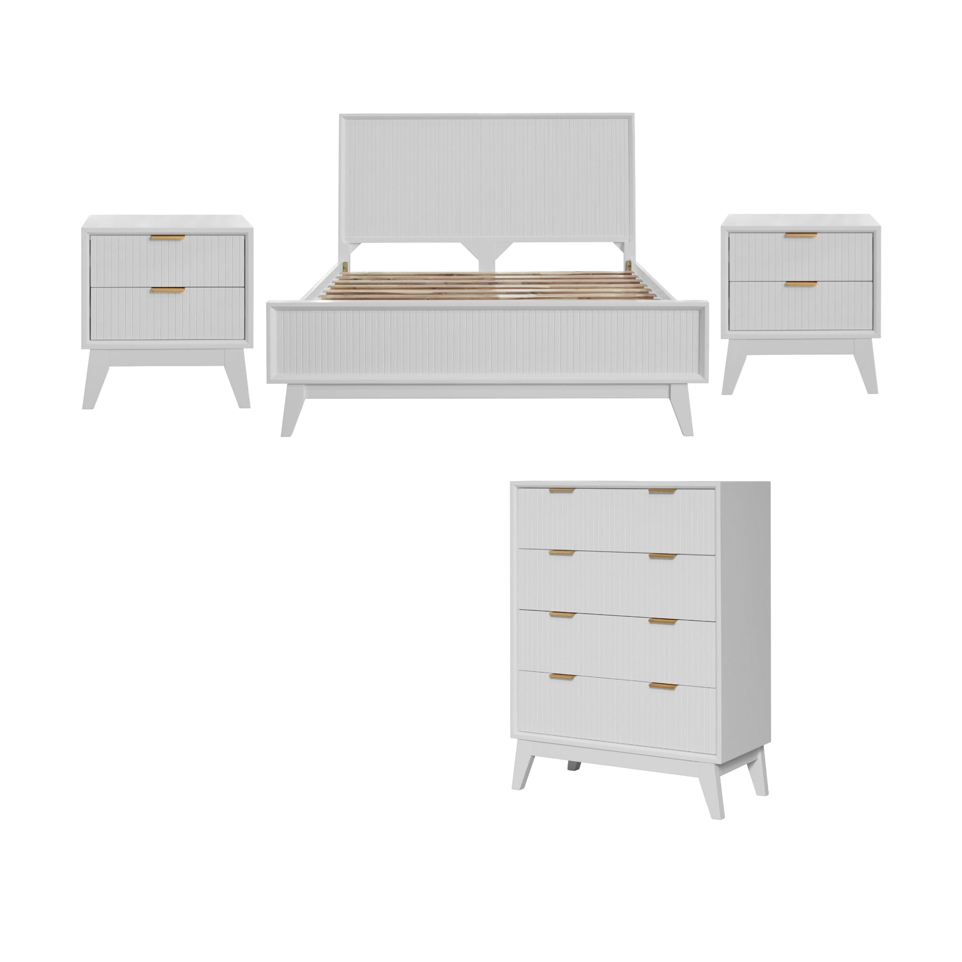 Matilda 4pc King Bed Suite Bedside Tallboy Frame Set White