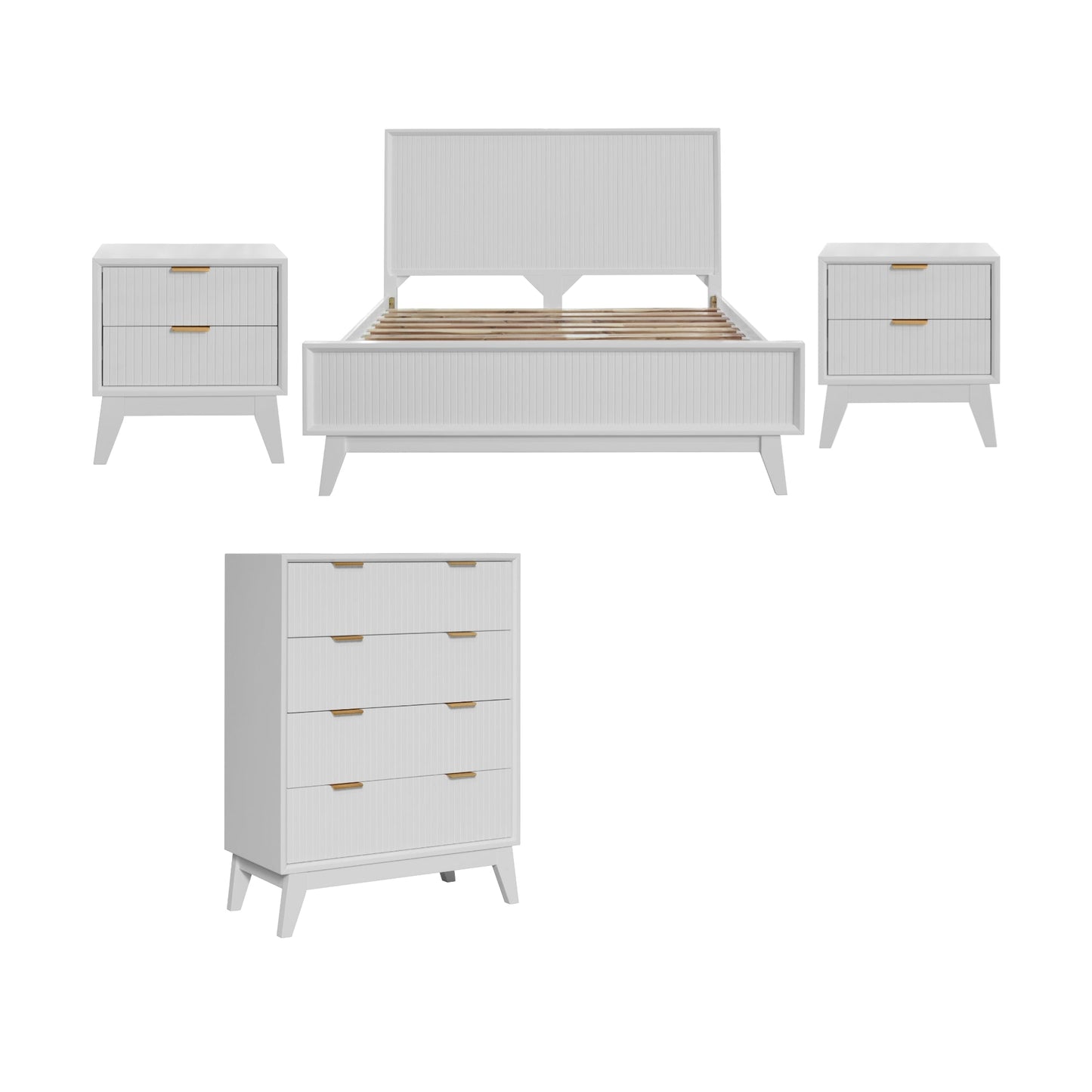 Matilda 4pc Queen Bed Suite Bedside Tallboy Frame Set White