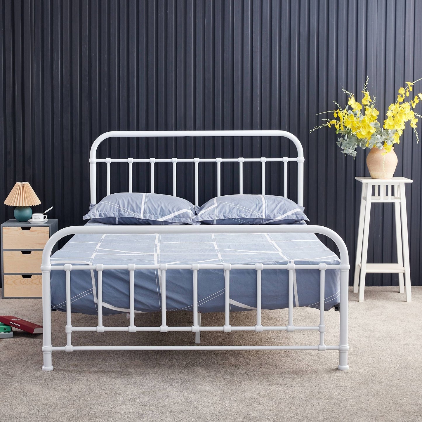 Metallica Metal Bed Frame Double White