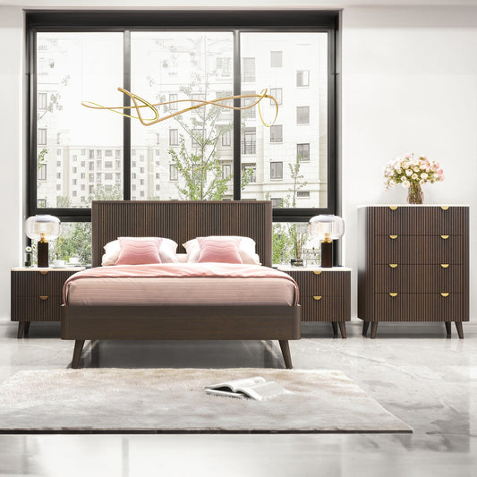Milo 4pc Bedroom Set King Bed Frame Bedside Tallboy Walnut