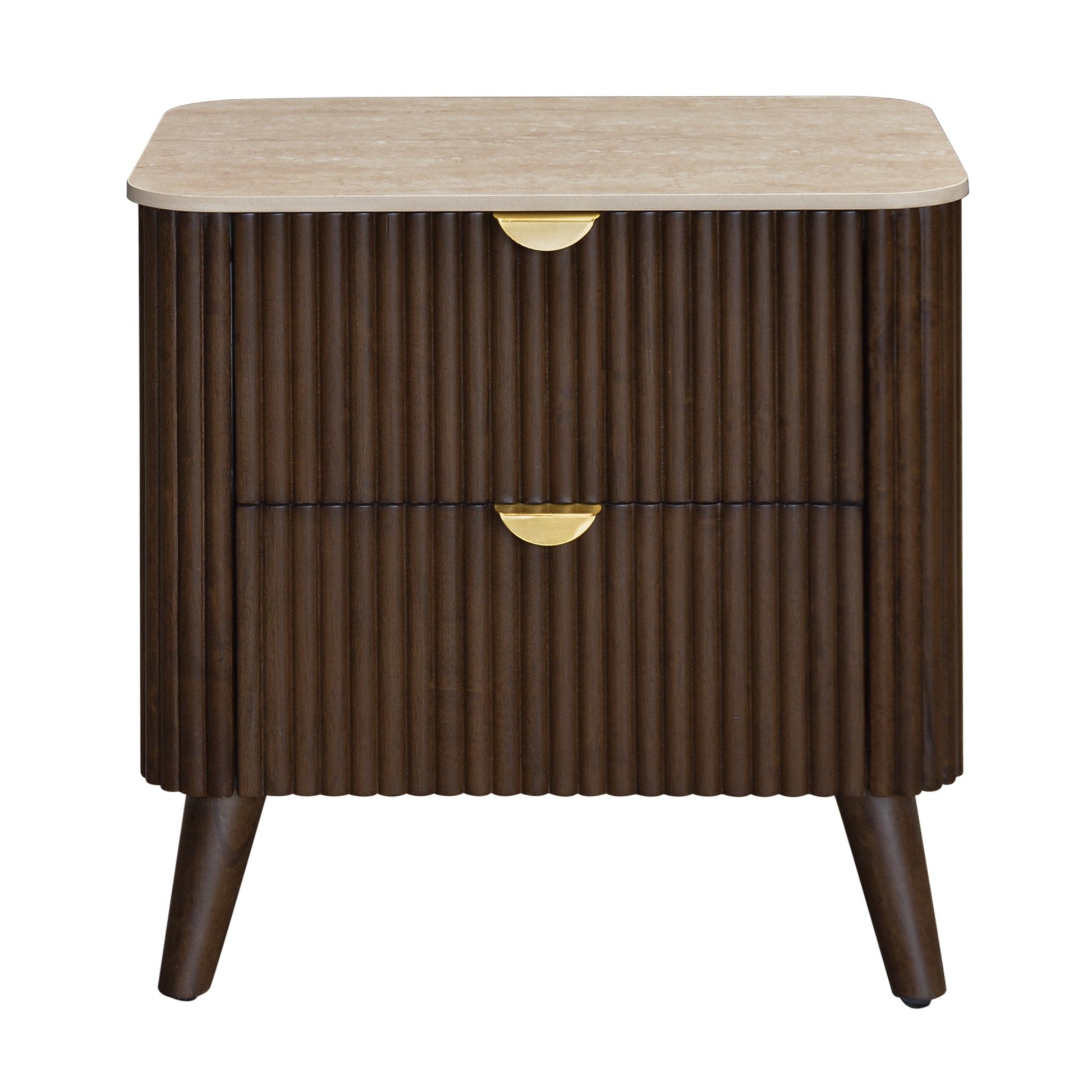 Milo 4pc Bedroom Set Queen Bed Frame Bedside Tallboy Walnut