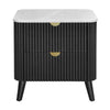Milo Bedside Table 2 Drawer Sintered Stone Travertine Top Black