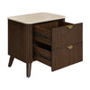 Milo Bedside Table 2 Drawer Sintered Stone Travertine Top Walnut