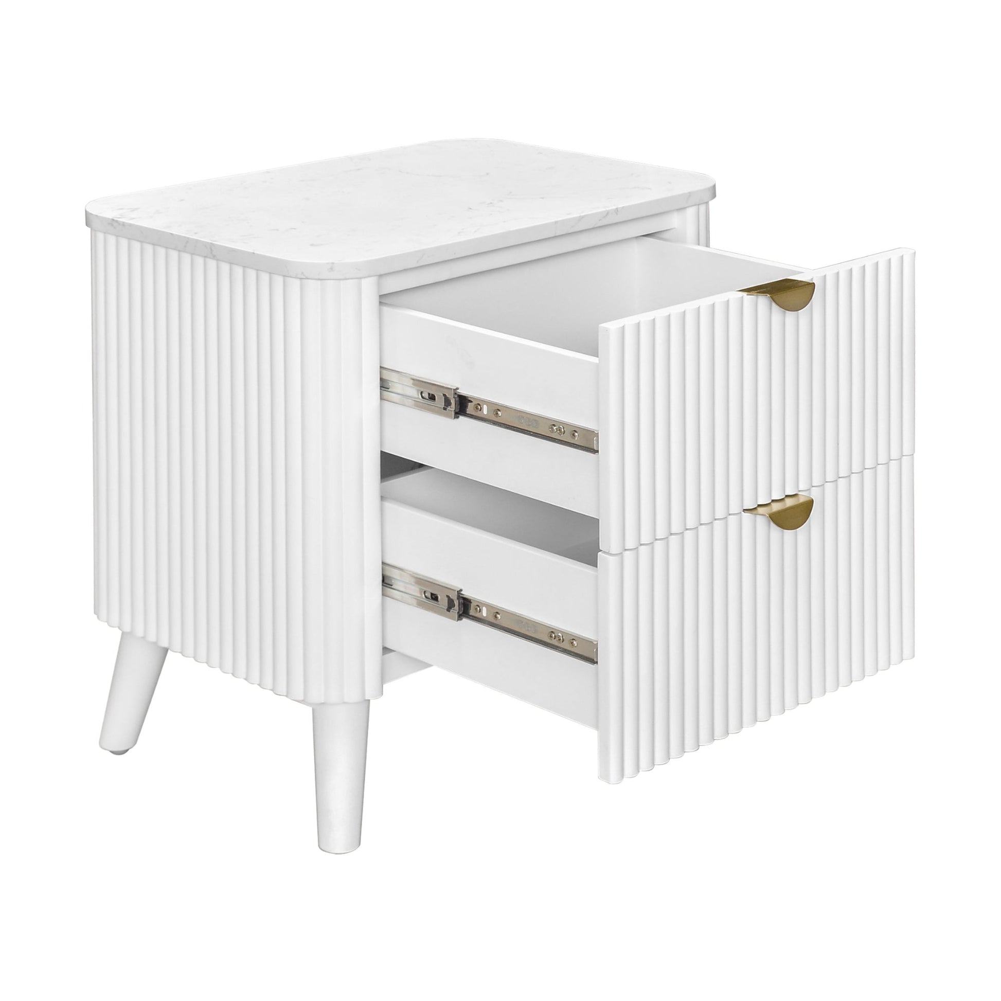 Milo Bedside Table 2 Drawer Sintered Stone Travertine Top White