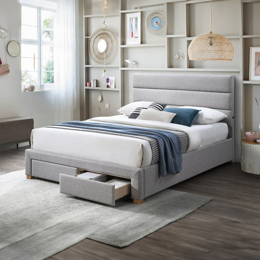 Neon King Bed Frame 2 Drawer USB Port Light Grey