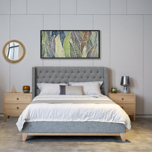 Skandinav King Bed Frame Buttoned Head Storm Grey