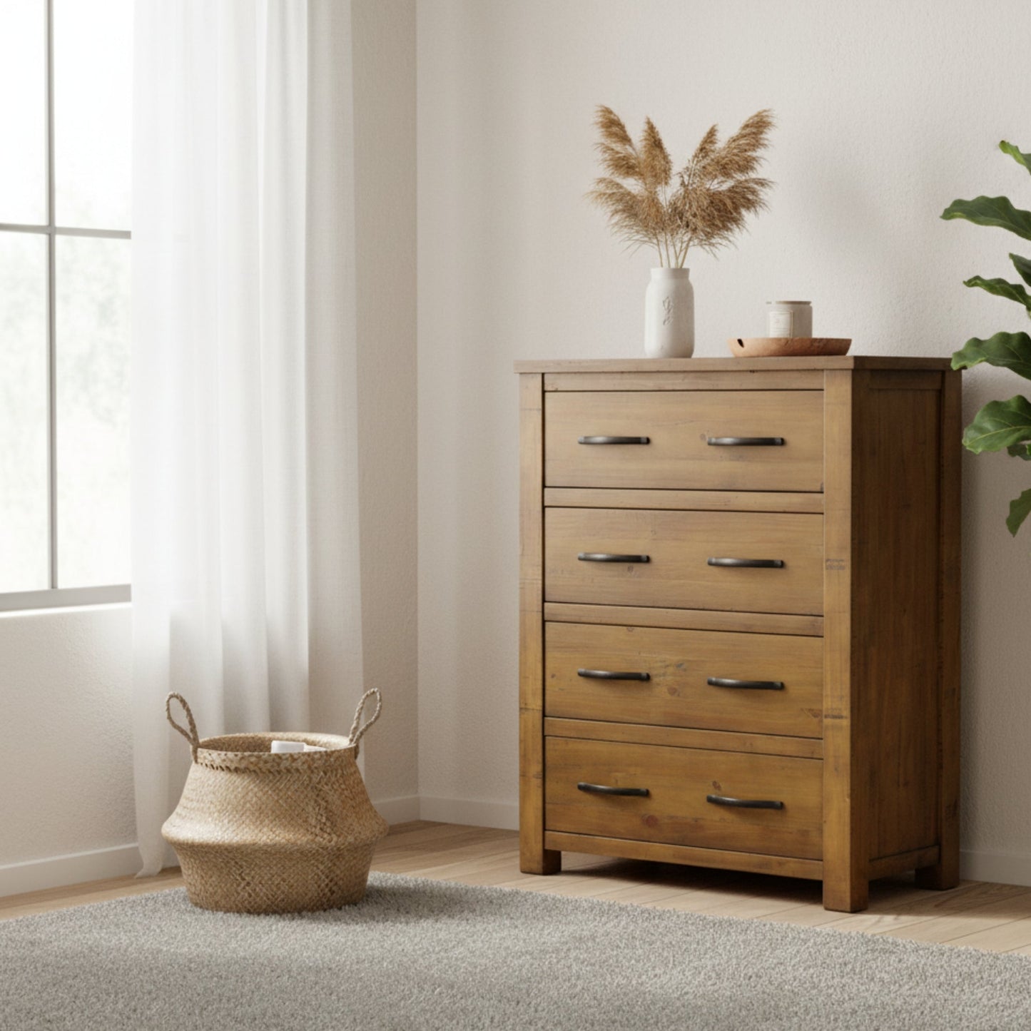 Sonora Tallboy Rustic Solid Pine Wood Ash Brown