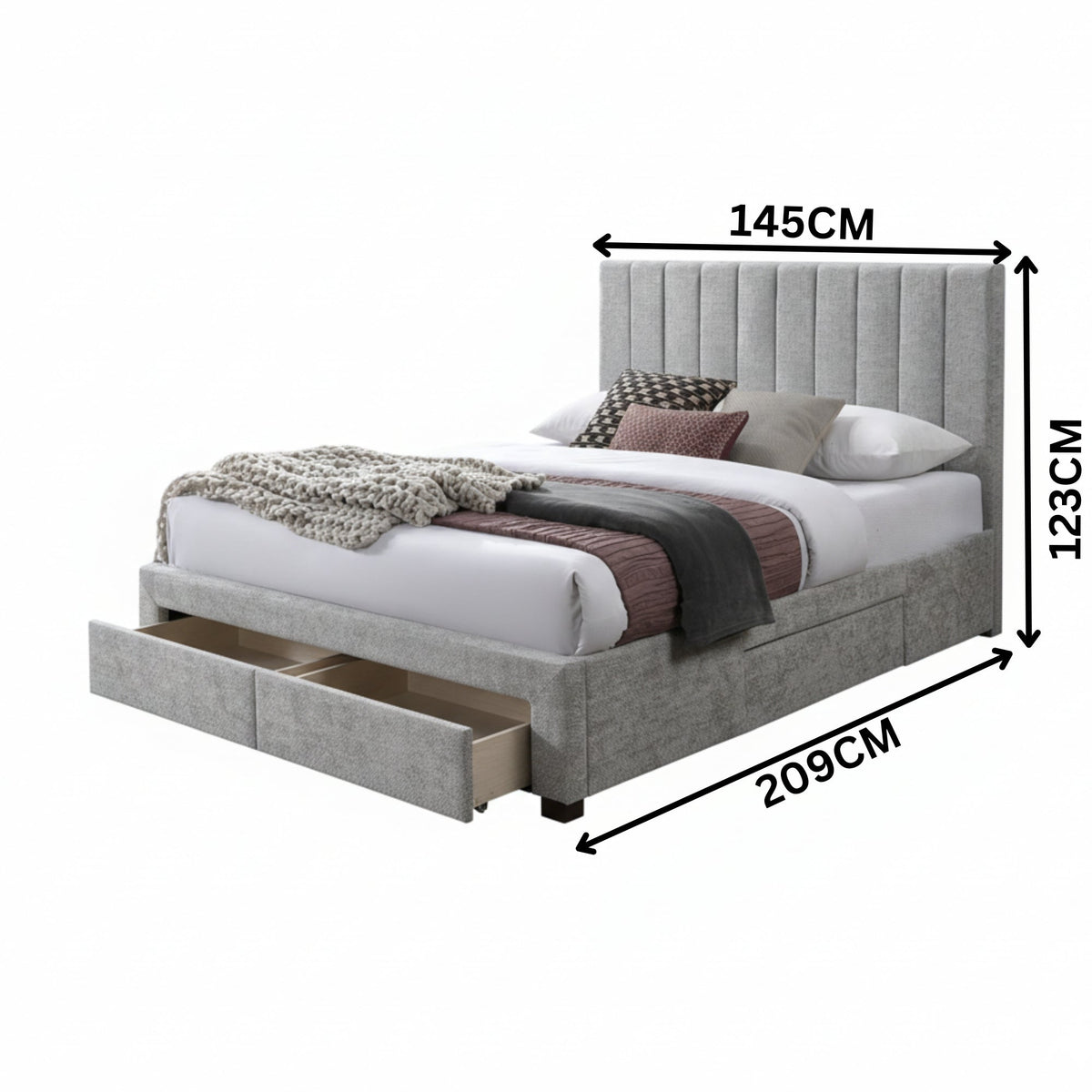 St Coco Double Bed Frame Storage Drawer Stone Grey