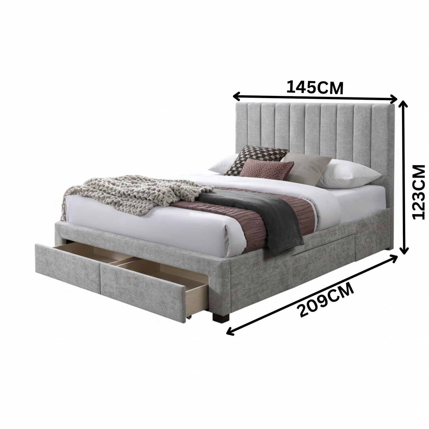 St Coco Double Bed Frame Storage Drawer Stone Grey
