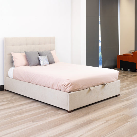 St James King Bed Frame Gas Lift Storage Oatmeal Beige