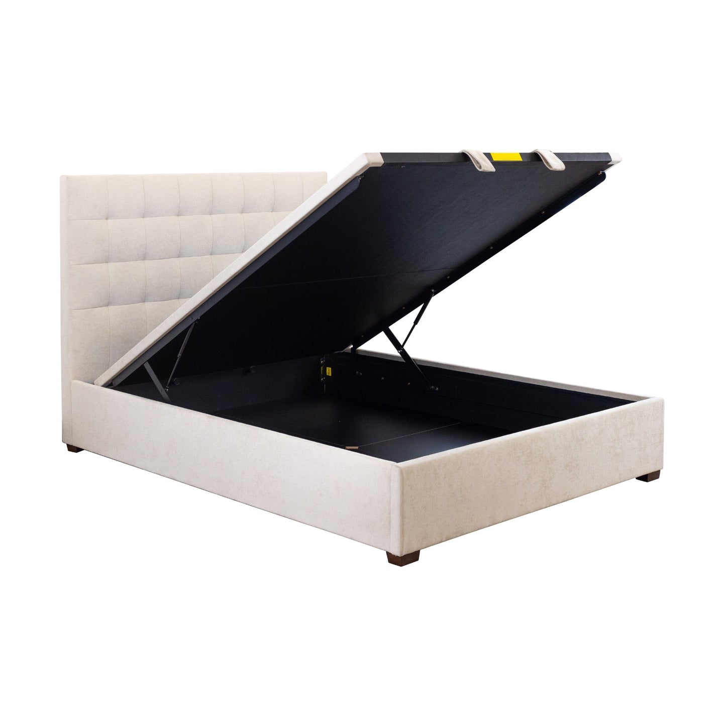 St James King Bed Frame Gas Lift Storage Oatmeal Beige