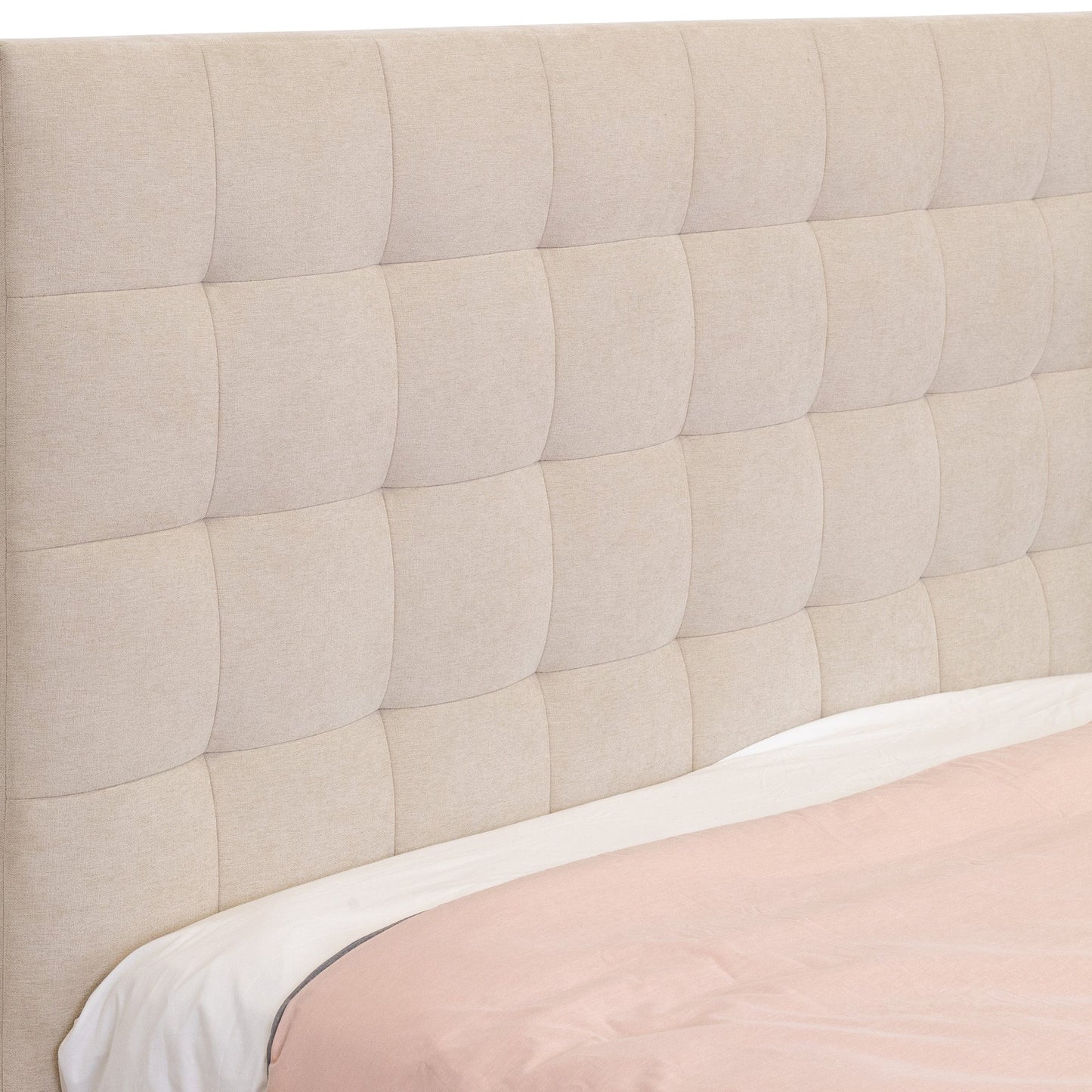 St James King Bed Frame Gas Lift Storage Oatmeal Beige