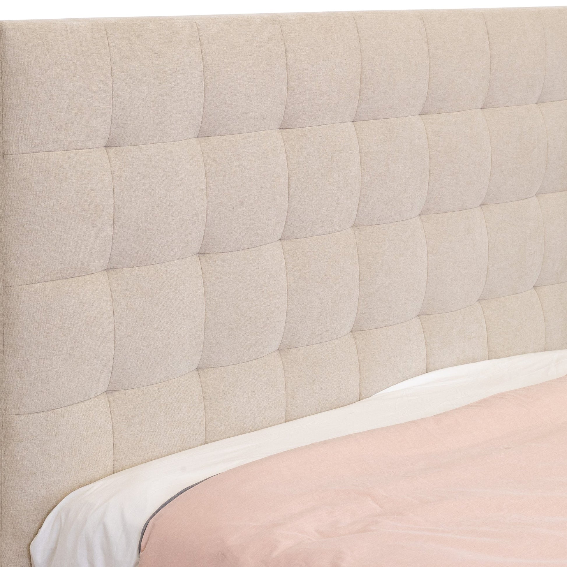 St James Queen Bed Frame Gas Lift Storage Oatmeal Beige