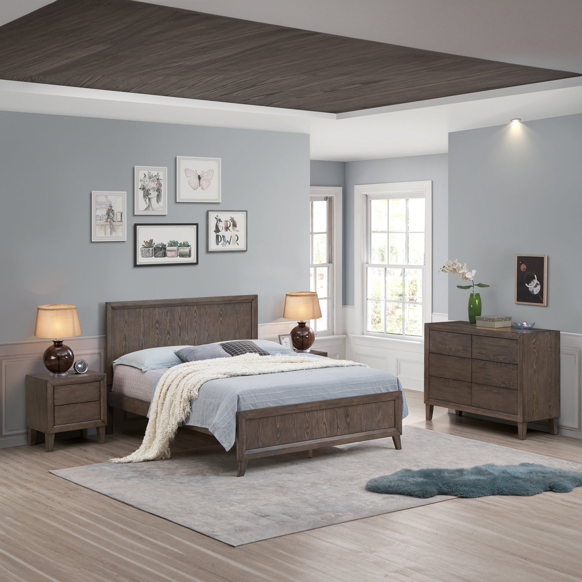 Suno King Single Bedroom Suite Bed Frame Bedside Dresser Set Dark Grey
