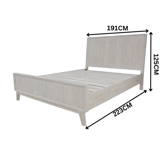 The Croft King Bed Frame Acacia Timber Frame White Washed