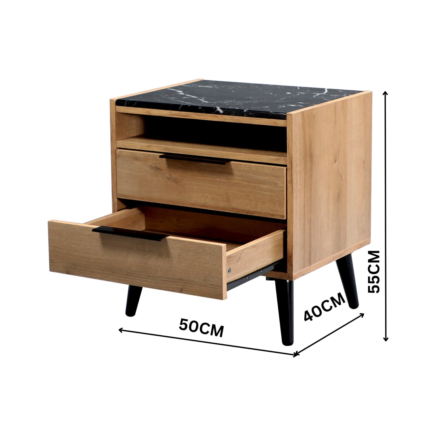 Thelma 2 Drawers Bedside Table Nightstand Side End Bedroom Storage Cabinet Mango Oak